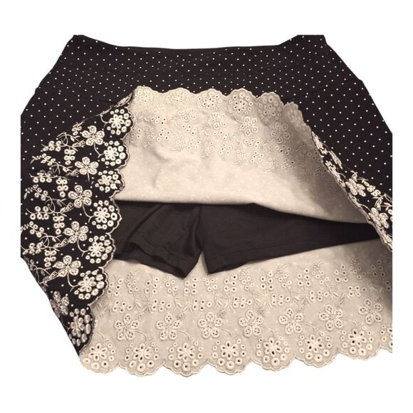 Intro Skort Embroidered Scalloped Stretch Cotton Modest Black White Polka Dot S - Picture 2 of 10